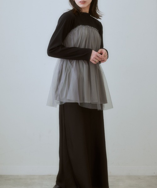 nissen（ニッセン）の「チュールキャミソールドッキングプルオーバー（Tシャツ/カットソー・レディース・ブラック×グレー/ブラック×ブラック/ホワイト×グレー・LL/L/M/S）」の10枚目の写真