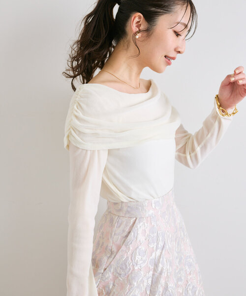 セール】【女子力UP】フロッキーチュールオフショルカットソー（T  