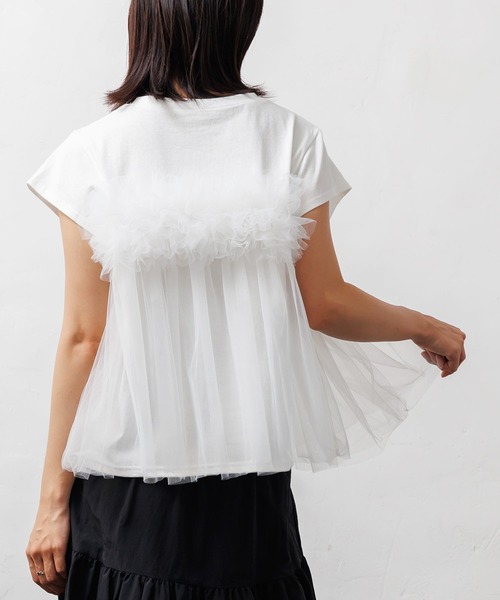 mili an deni（ミリアンデニ）の「チュールビスチェフレンチスリーブTシャツ（Tシャツ/カットソー・レディース・チャコールグレー/オフホワイト・M）」の14枚目の写真