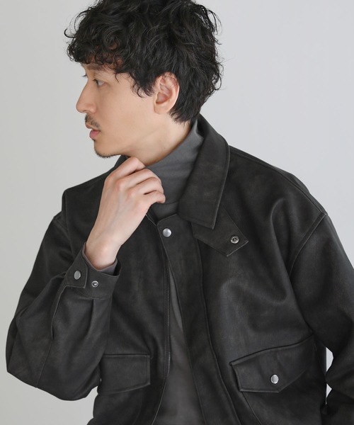 セール】Buyer's Select/ヴィンテージ加工PU合皮A-2ショートブルゾン