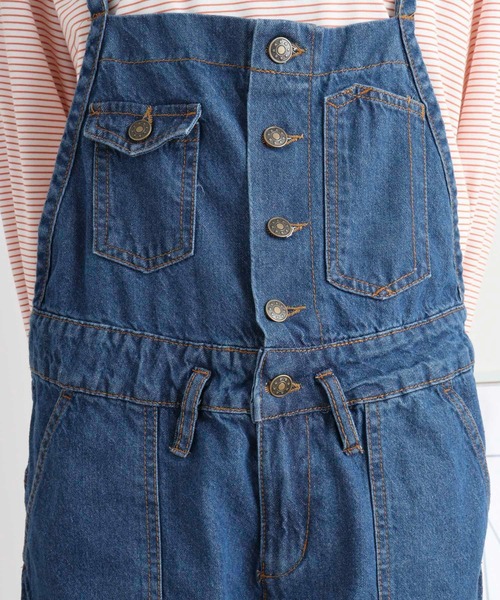 セール】デニムサロペットワイドパンツ（サロペット
