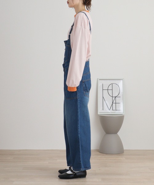 atONE(アットワン)の「デニムサロペットワイドパンツ(サロペット/オーバーオール・レディース・ネイビー/ブルー/ブラック系・L/LL/M/4L/3L)」の14枚目の写真
