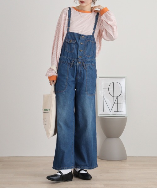 atONE(アットワン)の「デニムサロペットワイドパンツ(サロペット/オーバーオール・レディース・ネイビー/ブルー/ブラック系・L/LL/M/4L/3L)」の9枚目の写真