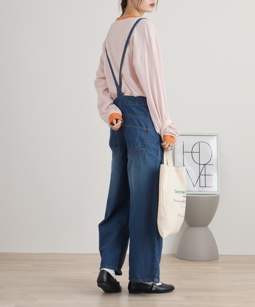 atONE(アットワン)の「デニムサロペットワイドパンツ(サロペット/オーバーオール・レディース・ネイビー/ブルー/ブラック系・L/LL/M/4L/3L)」の11枚目の写真