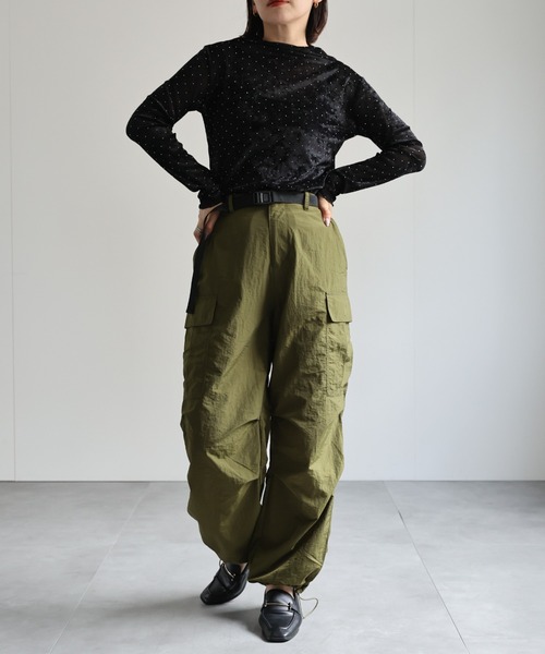 セール】ラインストーン付きメッシュベロアトップス（Tシャツ