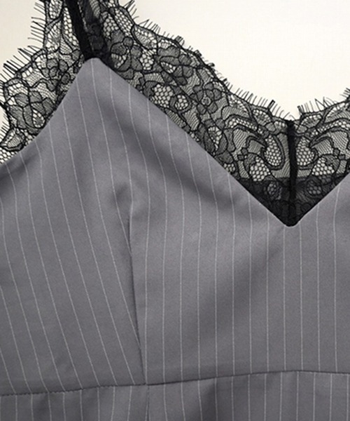 STYLEBLOCK（スタイルブロック）の「ピンストライプレースキャミソール（シャツ/ブラウス・レディース・ブラック/グレー/チャコールグレー・M）」の8枚目の写真