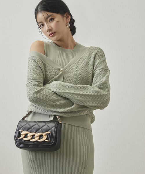 EDIT COLOGNE(エディットコロン)の「キルトチェーンショルダーバッグ(ショルダーバッグ・レディース・ライトグリーン/ホワイト系その他/ブラック・フリ-)」の4枚目の写真