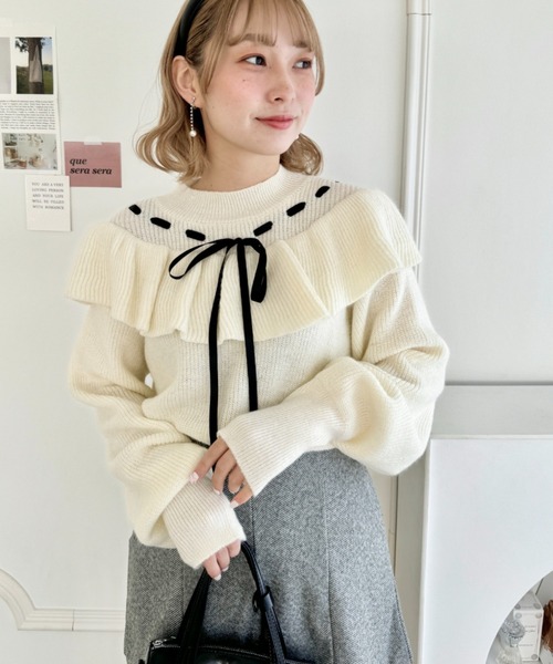 セール】フリルリボンニットプルオーバー（ニット/セーター）｜Loueme
