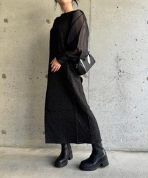 低身長/高身長サイズOK◎ジャガードスリーブワンピース