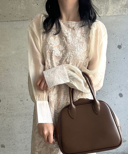 merrylatte（メリーラテ）の「低身長/高身長サイズOK◎ジャガードスリーブワンピース（ワンピース・レディース・ブラック系その他4/ブラック系その他/ブラック系その他3/ブラック系その他2/アイボリー・FREE）」の2枚目の写真