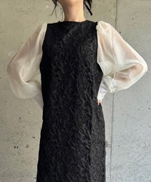 低身長/高身長サイズOK◎ジャガードスリーブワンピース