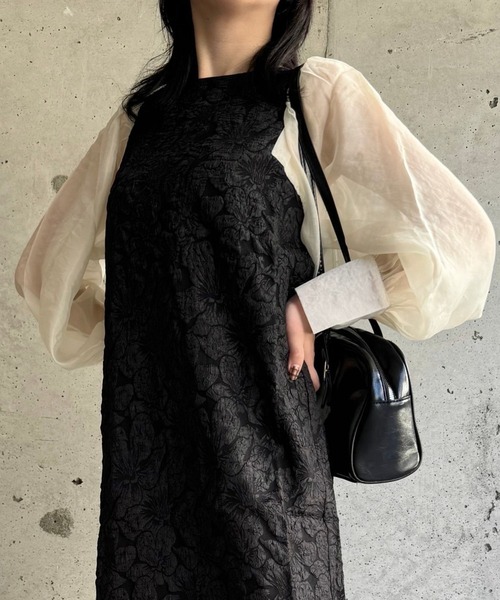 merrylatte（メリーラテ）の「低身長/高身長サイズOK◎ジャガードスリーブワンピース（ワンピース・レディース・ブラック系その他4/ブラック系その他/ブラック系その他3/ブラック系その他2/アイボリー・FREE）」の5枚目の写真