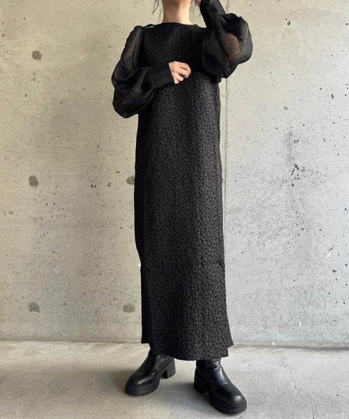 merrylatte（メリーラテ）の「低身長/高身長サイズOK◎ジャガードスリーブワンピース（ワンピース・レディース・ブラック系その他4/ブラック系その他/ブラック系その他3/ブラック系その他2/アイボリー・FREE）」の6枚目の写真