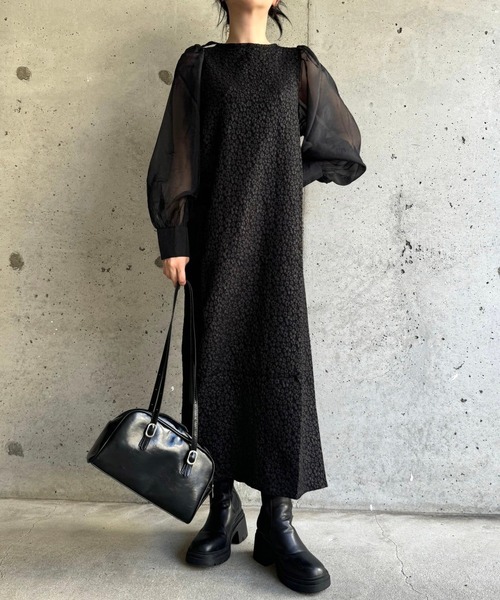 merrylatte（メリーラテ）の「低身長/高身長サイズOK◎ジャガードスリーブワンピース（ワンピース・レディース・ブラック系その他4/ブラック系その他/ブラック系その他3/ブラック系その他2/アイボリー・FREE）」の7枚目の写真