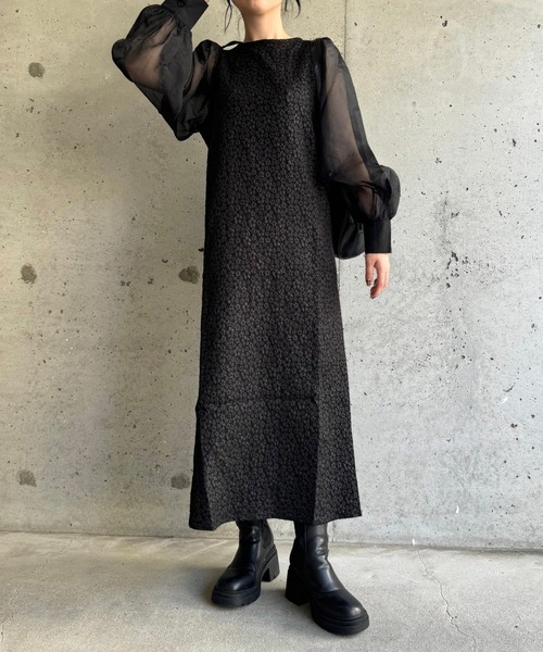 merrylatte（メリーラテ）の「低身長/高身長サイズOK◎ジャガードスリーブワンピース（ワンピース・レディース・ブラック系その他4/ブラック系その他/ブラック系その他3/ブラック系その他2/アイボリー・FREE）」の8枚目の写真