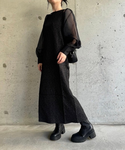 merrylatte（メリーラテ）の「低身長/高身長サイズOK◎ジャガードスリーブワンピース（ワンピース・レディース・ブラック系その他4/ブラック系その他/ブラック系その他3/ブラック系その他2/アイボリー・FREE）」の9枚目の写真