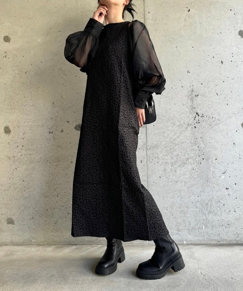 merrylatte（メリーラテ）の「低身長/高身長サイズOK◎ジャガードスリーブワンピース（ワンピース・レディース・ブラック系その他4/ブラック系その他/ブラック系その他3/ブラック系その他2/アイボリー・FREE）」の10枚目の写真