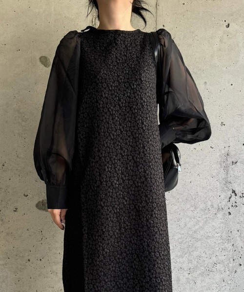 merrylatte（メリーラテ）の「低身長/高身長サイズOK◎ジャガードスリーブワンピース（ワンピース・レディース・ブラック系その他4/ブラック系その他/ブラック系その他3/ブラック系その他2/アイボリー・FREE）」の11枚目の写真