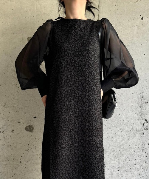 merrylatte（メリーラテ）の「低身長/高身長サイズOK◎ジャガードスリーブワンピース（ワンピース・レディース・ブラック系その他4/ブラック系その他/ブラック系その他3/ブラック系その他2/アイボリー・FREE）」の12枚目の写真