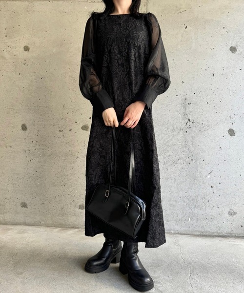 merrylatte（メリーラテ）の「低身長/高身長サイズOK◎ジャガードスリーブワンピース（ワンピース・レディース・ブラック系その他4/ブラック系その他/ブラック系その他3/ブラック系その他2/アイボリー・FREE）」の13枚目の写真