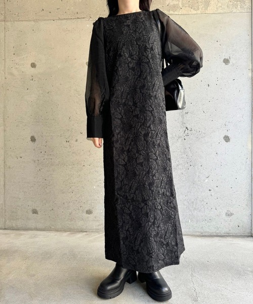 merrylatte（メリーラテ）の「低身長/高身長サイズOK◎ジャガードスリーブワンピース（ワンピース・レディース・ブラック系その他4/ブラック系その他/ブラック系その他3/ブラック系その他2/アイボリー・FREE）」の15枚目の写真