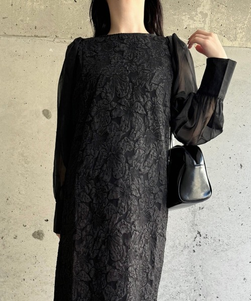 merrylatte（メリーラテ）の「低身長/高身長サイズOK◎ジャガードスリーブワンピース（ワンピース・レディース・ブラック系その他4/ブラック系その他/ブラック系その他3/ブラック系その他2/アイボリー・FREE）」の16枚目の写真