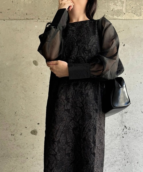 merrylatte（メリーラテ）の「低身長/高身長サイズOK◎ジャガードスリーブワンピース（ワンピース・レディース・ブラック系その他4/ブラック系その他/ブラック系その他3/ブラック系その他2/アイボリー・FREE）」の17枚目の写真