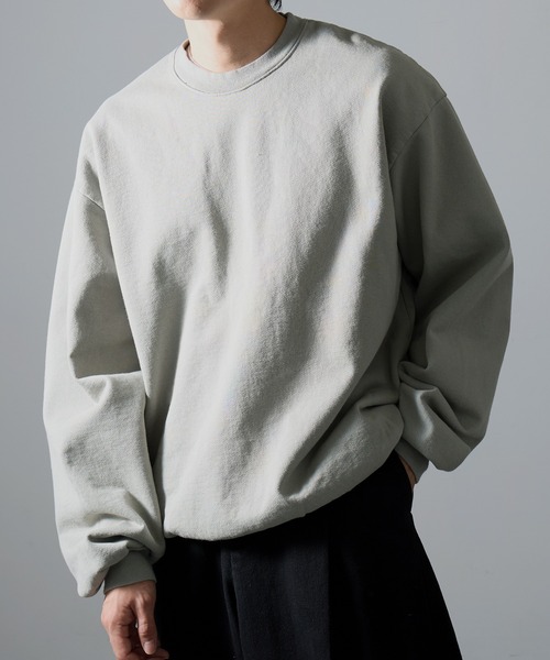 LOS ANGELES APPAREL（ロサンゼルスアパレル）の「【Los Angeles Apparel】14oz L/S Heavy Fleece PO Crew Garment Dye  ガーメントダイ ヘビーウェイト クルーネック プルオーバースウェットトレーナー 裏起毛 無地 厚手 UNTR（スウェット・メンズ・オリーブ/ブルー/グリーン/ネイビー/グレー/ブラウン/ブラック/ライトグリーン・M/L/XL/S/XXL）」の7枚目の写真