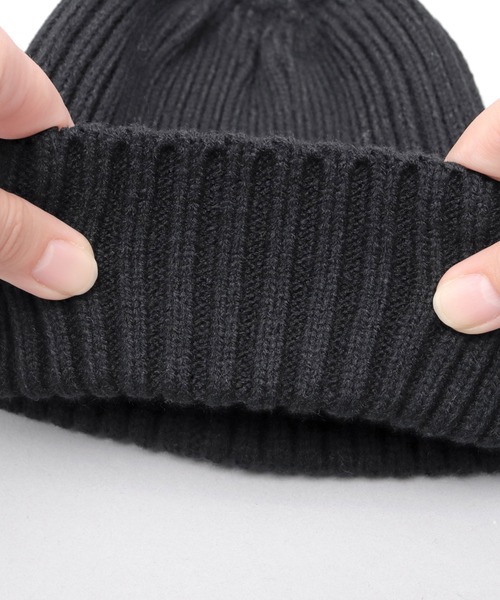 黒いリブ編みニット帽 エンブレム付き リブ編みニットキャップ ENDRECHERI刺繍ロゴ メランジ紫 【RE】LIVE