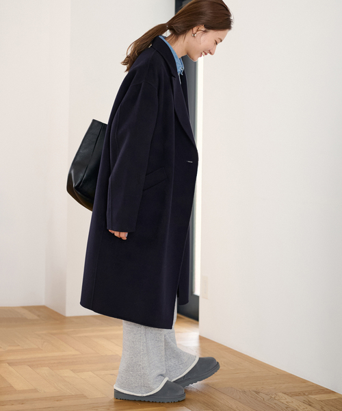 almostblack サイズ2 ネイビー ダブルブレスト チェスターコート FRAMeWORK コート チェスターコート 「追加」SUPER160'sダブル