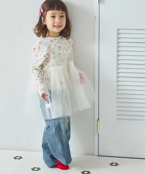 pairmanon(ペアマノン)の「2枚セット チュールキャミソール付き リブTシャツ(Tシャツ/カットソー・キッズ・ベージュ/ホワイト系その他/ブラック系その他/ブラック系その他2・150/120/140/110/130/100/90)」の2枚目の写真