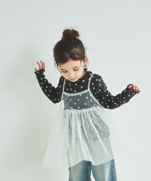 pairmanon(ペアマノン)の「2枚セット チュールキャミソール付き リブTシャツ(Tシャツ/カットソー・キッズ・ベージュ/ホワイト系その他/ブラック系その他/ブラック系その他2・150/120/140/110/130/100/90)」の3枚目の写真