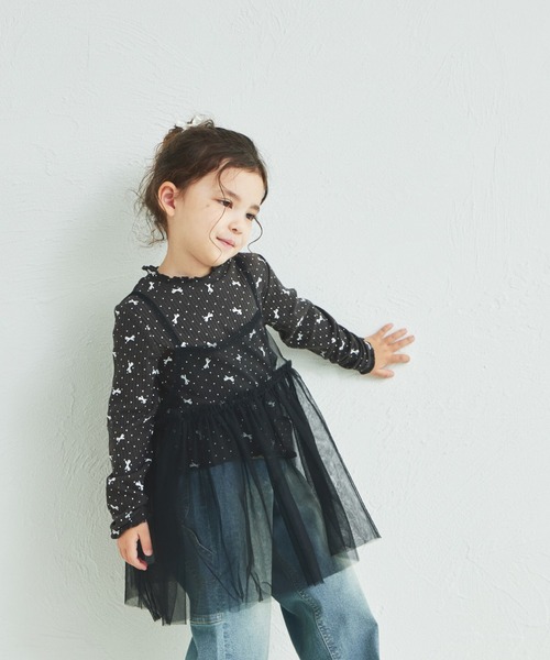 pairmanon(ペアマノン)の「2枚セット チュールキャミソール付き リブTシャツ(Tシャツ/カットソー・キッズ・ベージュ/ホワイト系その他/ブラック系その他/ブラック系その他2・150/120/140/110/130/100/90)」の4枚目の写真