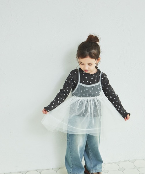 pairmanon(ペアマノン)の「2枚セット チュールキャミソール付き リブTシャツ(Tシャツ/カットソー・キッズ・ベージュ/ホワイト系その他/ブラック系その他/ブラック系その他2・150/120/140/110/130/100/90)」の8枚目の写真