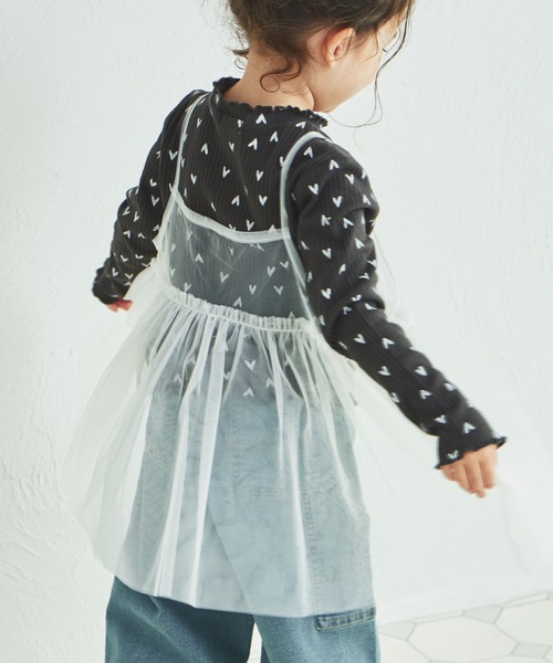 pairmanon(ペアマノン)の「2枚セット チュールキャミソール付き リブTシャツ(Tシャツ/カットソー・キッズ・ベージュ/ホワイト系その他/ブラック系その他/ブラック系その他2・150/120/140/110/130/100/90)」の9枚目の写真