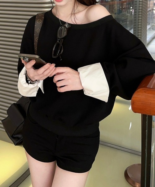 ABITOKYO(アビトーキョー)の「袖異素材ドッキングオフショルスウェットプルオーバー(スウェット・レディース・グレー/ブラック・L/M/XL)」の7枚目の写真