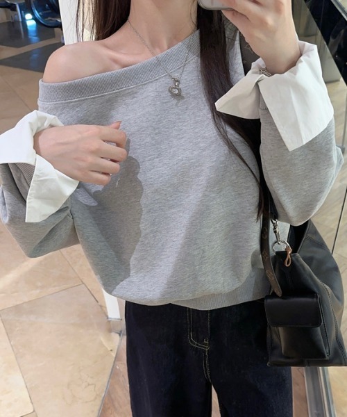 ABITOKYO(アビトーキョー)の「袖異素材ドッキングオフショルスウェットプルオーバー(スウェット・レディース・グレー/ブラック・L/M/XL)」の8枚目の写真