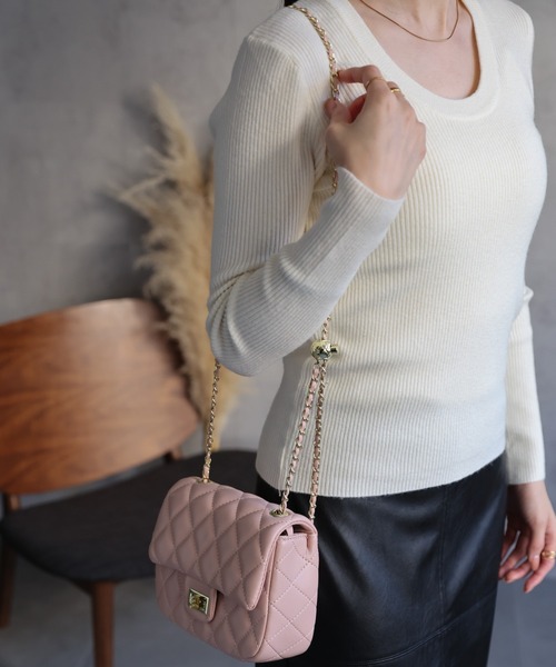 超セール☆PILLOW BAG レザー＆チェーン2way 激可愛い♪ チェーンショルダーバッグ キルティングレザー ミニクロスボディ