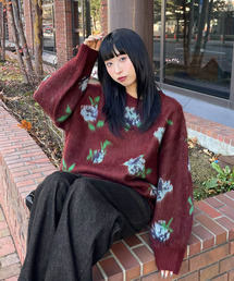 5G花柄Aジャガード編みプルオーバー