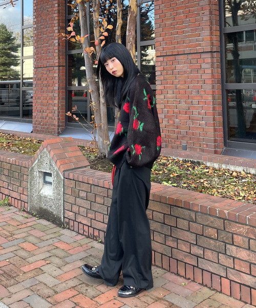Chillfar(チルファー)の「5G花柄Aジャガード編みプルオーバー(ニット/セーター・レディース・ブラック/ボルドー・FREE)」の10枚目の写真