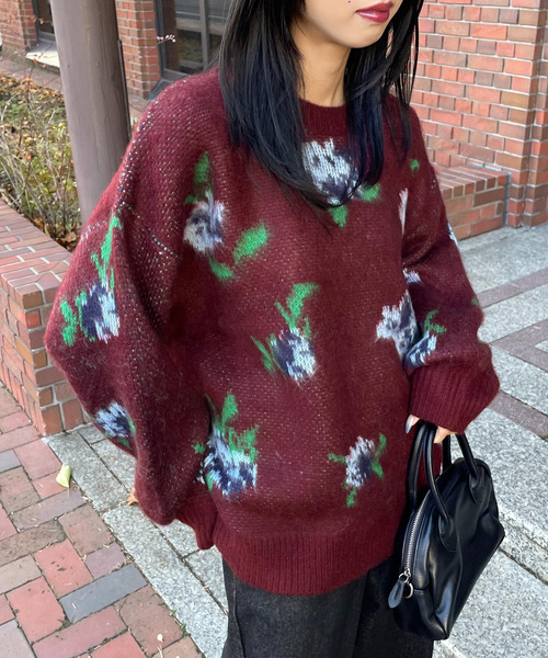Chillfar(チルファー)の「5G花柄Aジャガード編みプルオーバー(ニット/セーター・レディース・ブラック/ボルドー・FREE)」の16枚目の写真