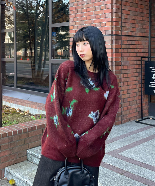Chillfar(チルファー)の「5G花柄Aジャガード編みプルオーバー(ニット/セーター・レディース・ブラック/ボルドー・FREE)」の18枚目の写真