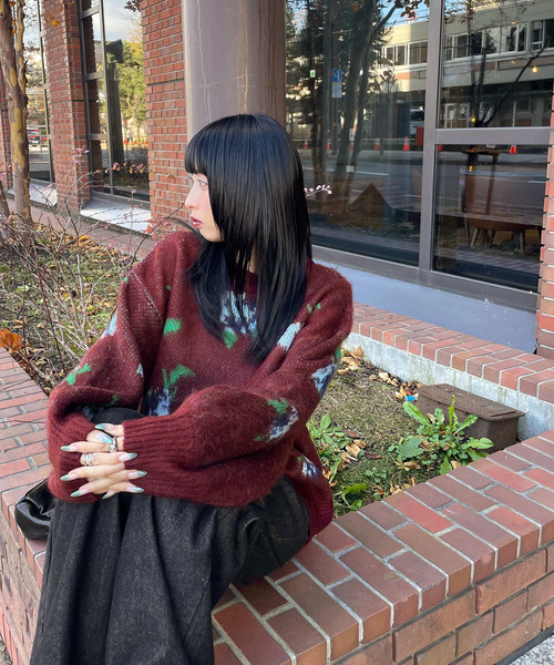 Chillfar(チルファー)の「5G花柄Aジャガード編みプルオーバー(ニット/セーター・レディース・ブラック/ボルドー・FREE)」の22枚目の写真