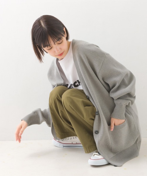 OMNES(オムネス)の「スウェットライクニットVネックカーディガン(カーディガン/ボレロ・レディース・グレー/オレンジ/モカ/ブラック・FREE)」の19枚目の写真