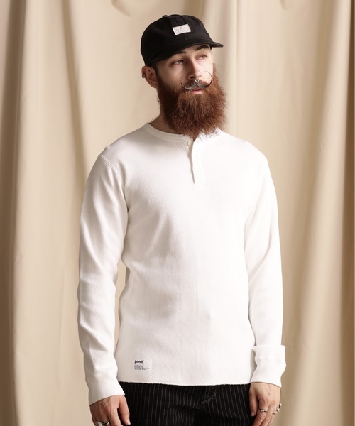 schott(ショット)の「Schott/ショット/HONEYCOMB WAFFLE HENRY NECK T-SHIRT/ハニカム ワッフル ヘンリーネック Tシャツ(Tシャツ/カットソー・メンズ・ブラック/グレー/ホワイト・S/M/L/XL)」の2枚目の写真