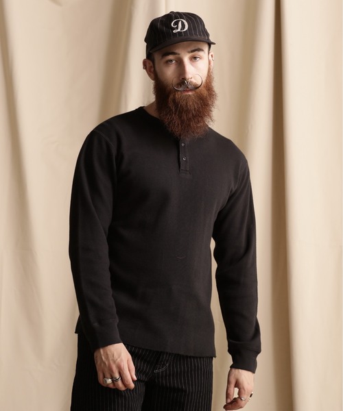 schott(ショット)の「Schott/ショット/HONEYCOMB WAFFLE HENRY NECK T-SHIRT/ハニカム ワッフル ヘンリーネック Tシャツ(Tシャツ/カットソー・メンズ・ブラック/グレー/ホワイト・S/M/L/XL)」の1枚目の写真