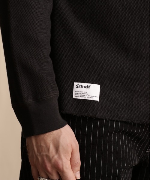 schott(ショット)の「Schott/ショット/HONEYCOMB WAFFLE HENRY NECK T-SHIRT/ハニカム ワッフル ヘンリーネック Tシャツ(Tシャツ/カットソー・メンズ・ブラック/グレー/ホワイト・S/M/L/XL)」の8枚目の写真