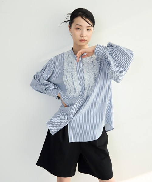 Trish(トリッシュ)の「チュールフリルブラウス(シャツ/ブラウス・レディース・ホワイト/ブルー/ブラック・MEDIUM)」の6枚目の写真