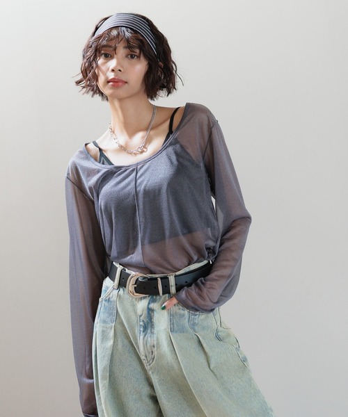 PAGEBOY(ページボーイ)の「【前後着用可能】シアーカット2WAYロングスリーブ(Tシャツ/カットソー・レディース・オフホワイト/グレー/ブルー/ブラック・FREE)」の3枚目の写真