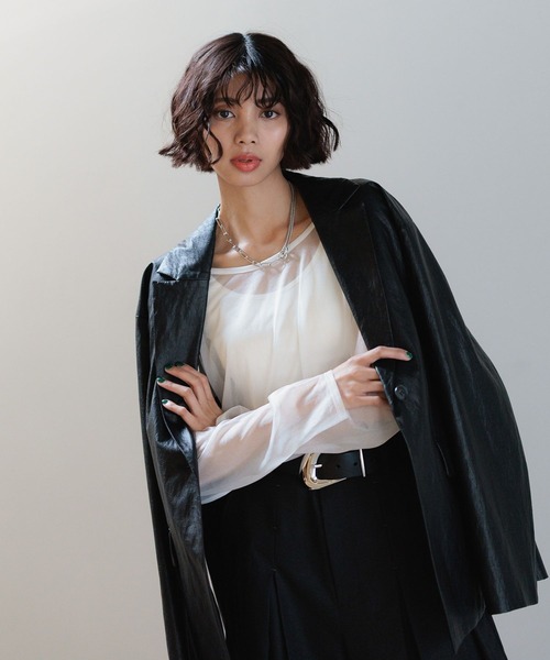 PAGEBOY(ページボーイ)の「【前後着用可能】シアーカット2WAYロングスリーブ(Tシャツ/カットソー・レディース・オフホワイト/グレー/ブルー/ブラック・FREE)」の1枚目の写真